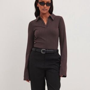 NA-KD Wide Rib Collar Top
